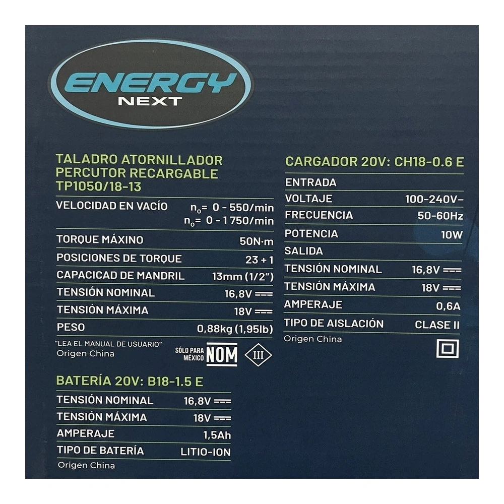TALADRO DE IMPACTO RECARGABLE 18V C/ BAT 1.5AH + CARG DIRECTO 1.5AH, EN CAJA 3