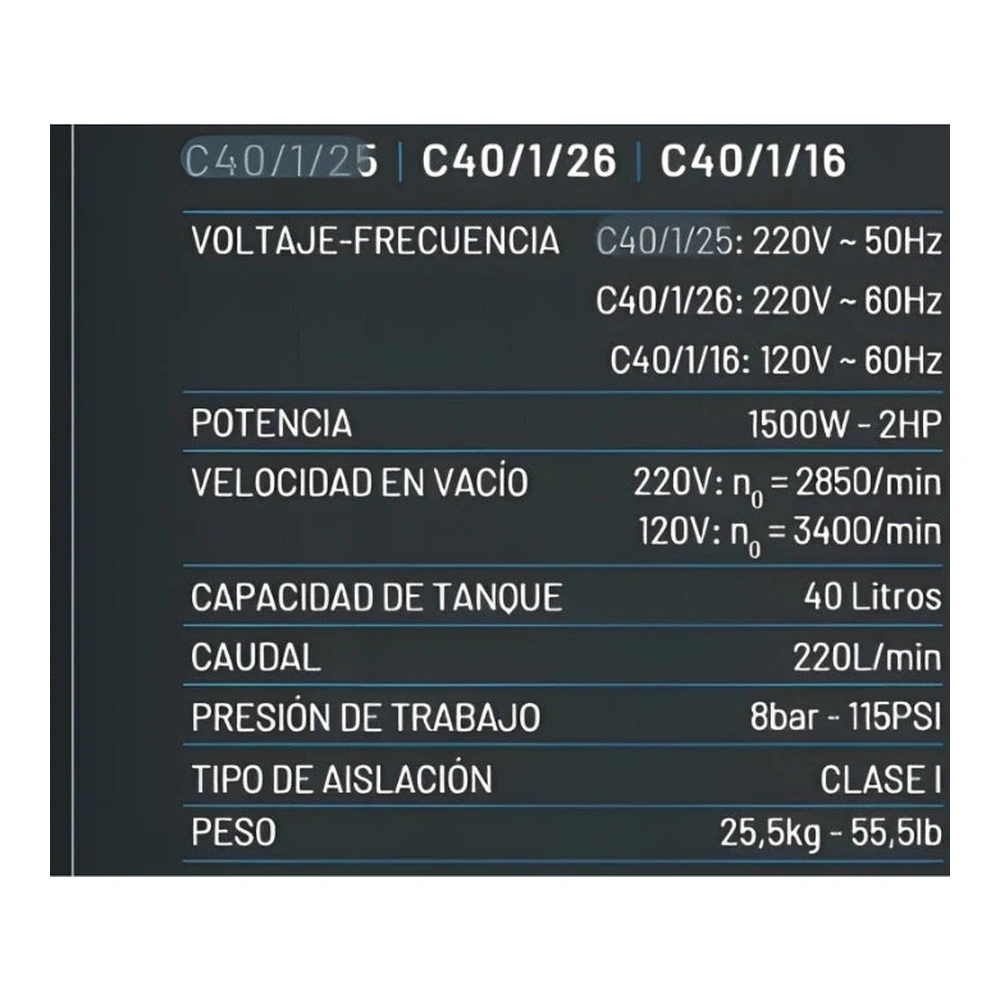 COMPRESOR   40L 2 HP 1500W 2