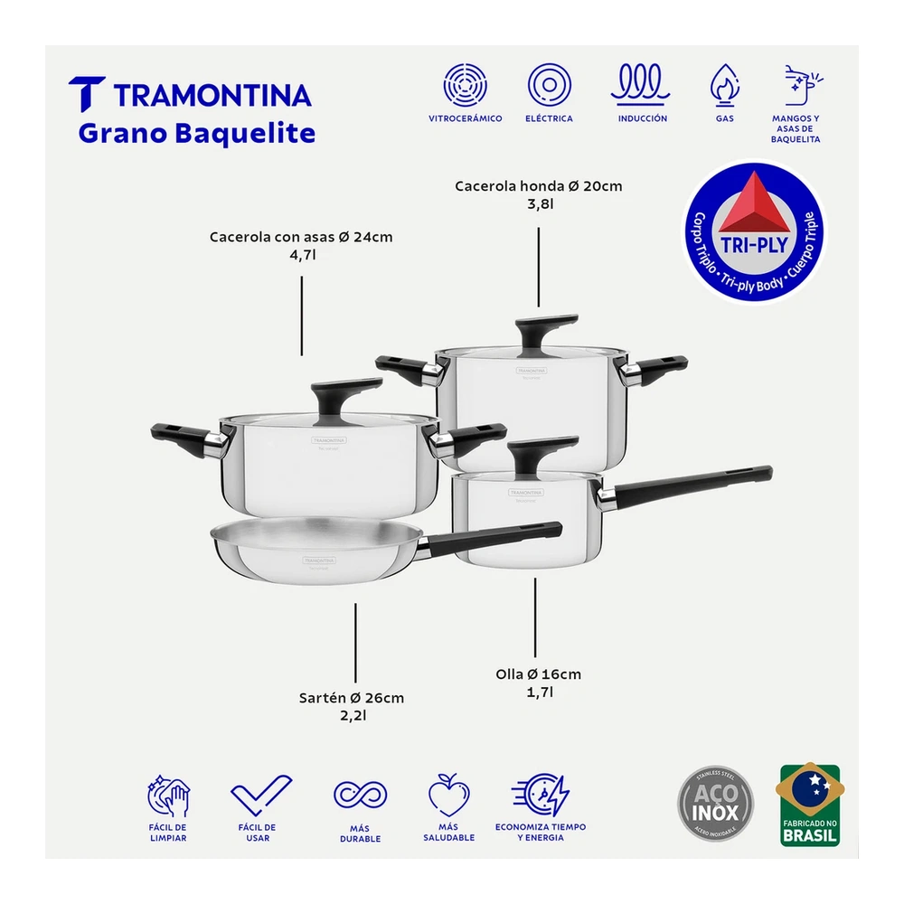 JUEGO DE COCINA 4PZAS  - GRANO BAQU TRAMONTINA T651601 3