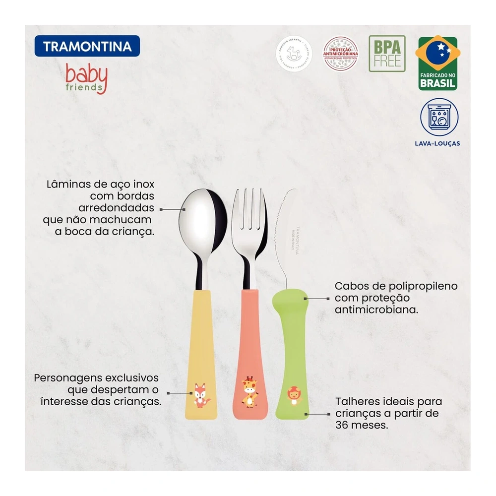 JUEGO  CUBIERTOS INFANTIL 3PZAS BABY FRIENDS TRAMONTINA T23797B 5