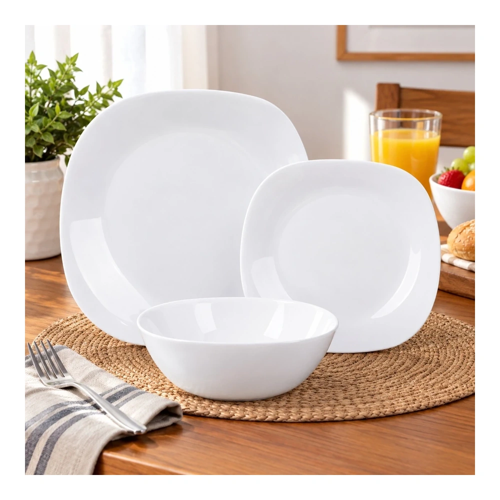 Juego de platos cuadrados 18pzs blanco Kups 3