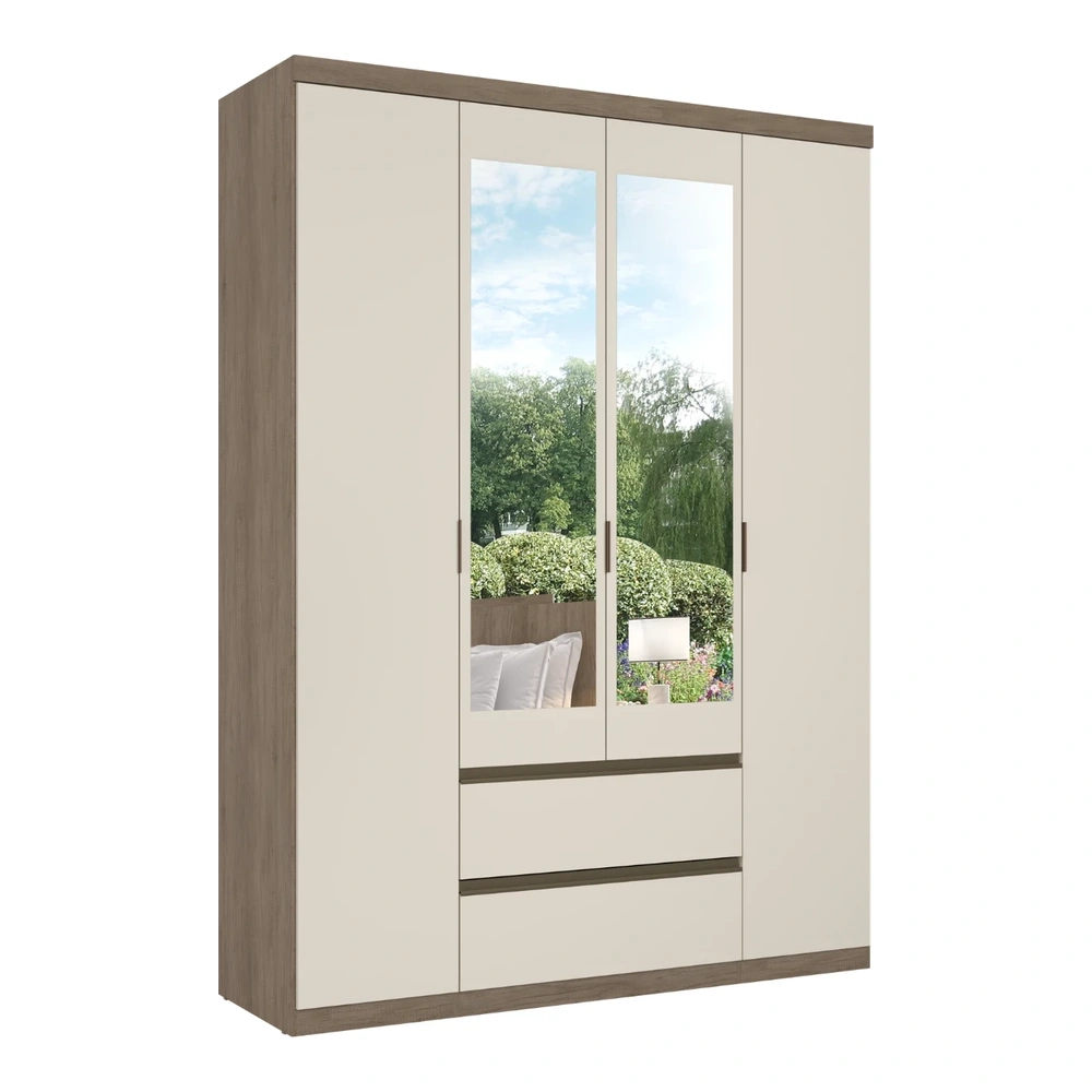 Ropero Unanime Nobre 4 Puertas con Espejo Rustic / Off White
