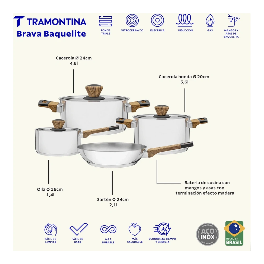JUEGO DE COCINA 4PZAS  BRAVA TRAMONTINA T651802 5