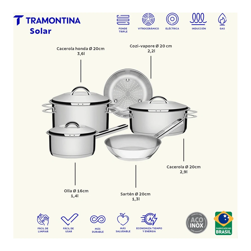 JUEGO DE COCINA 5PZAS SOLAR TRAMONTINA T65510C 4