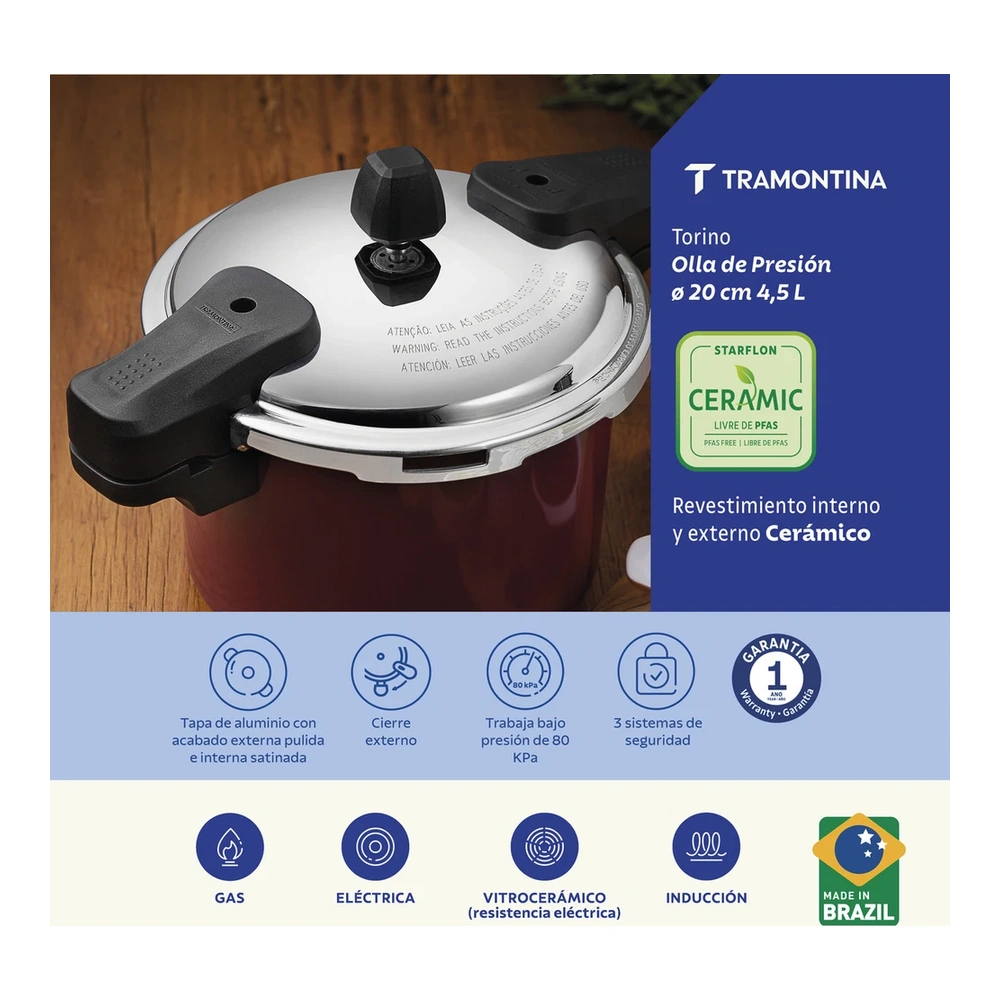 OLLA DE PRESION 20CM 4,5L TORINO TRAMONTINA T205582 3