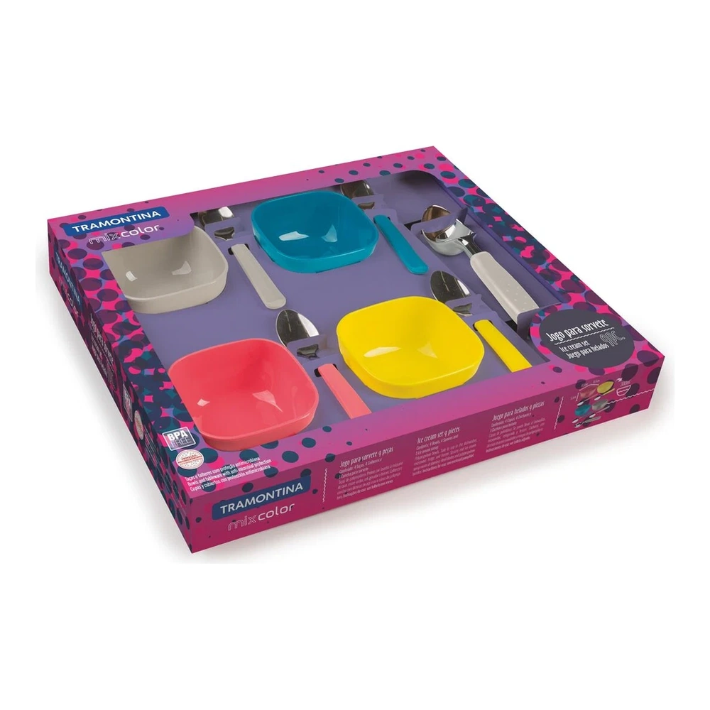 JUEGO  PARA HELADOS 9 PZAS MIXCOLOR TRAMONTINA T25099U 5