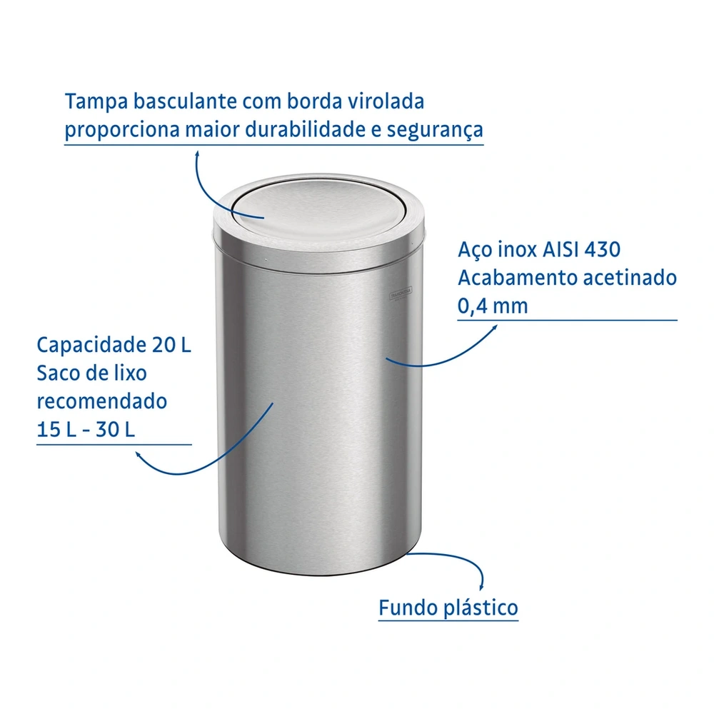 BASURERO INOX CON TAPA BASC SINEGRO 20L TRAMONTINA T945423 4
