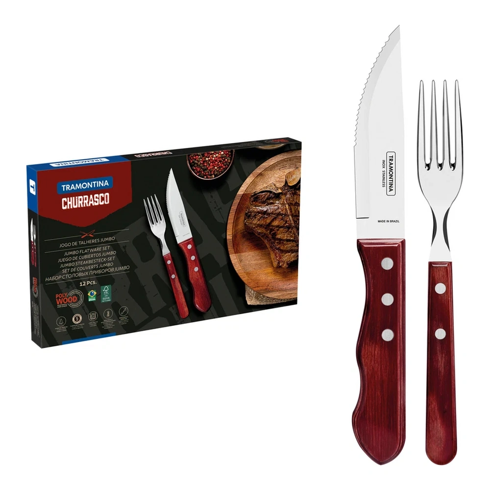 JUEGO  ASADO 12 PZAS POLYOOD TRAMONTINA T21199O 2