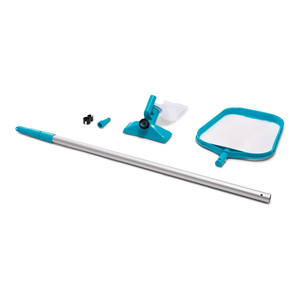 KIT DE MANTENIMIENTO DE PISCINA 4PZS. INTEX= MAGO TELESCOPICO+ADACTADORES+RED RECOLECTORA+ CABEZA DE ASPIRADO. I28002