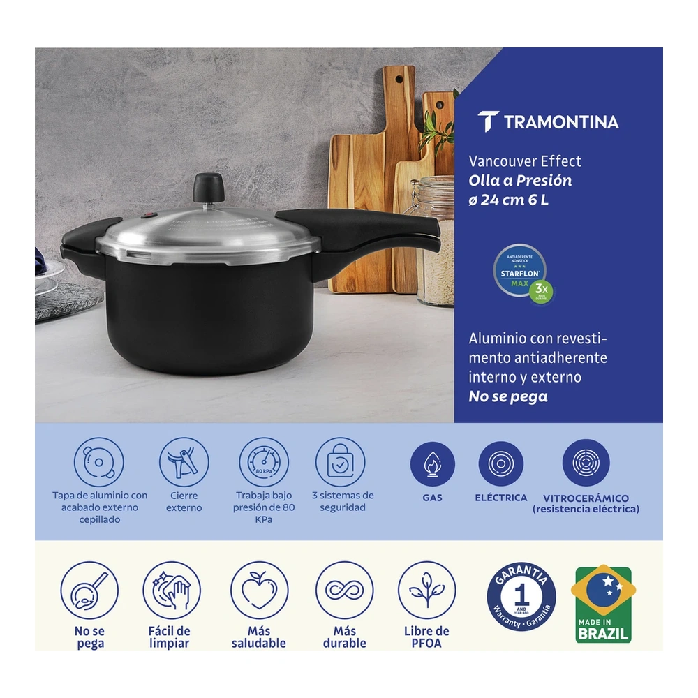 OLLA DE PRESION 24CM 6L VANCOUVER TRAMONTINA T20592 3