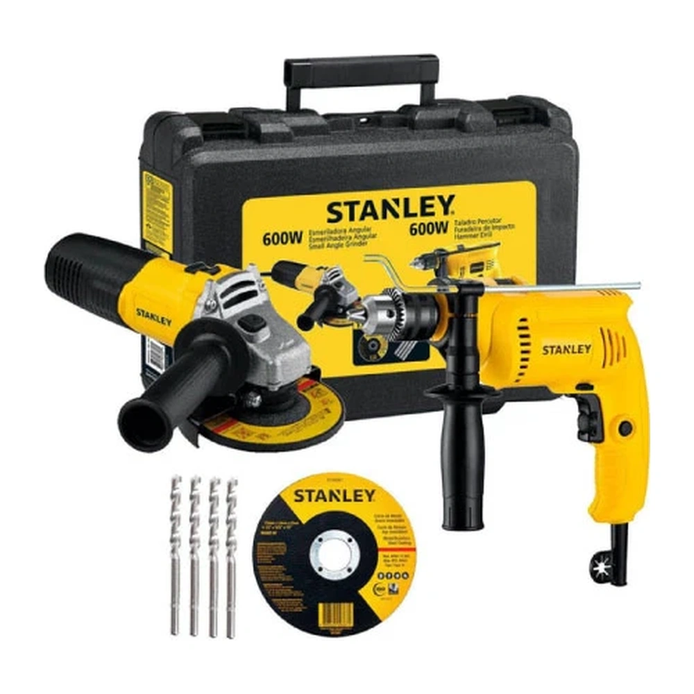 SET AMOLADORA + TALADRO Stanley SGH6620
Incluye: 1 Amoladora 620w + 1 Taladro Percutor 13mm 600w B06640