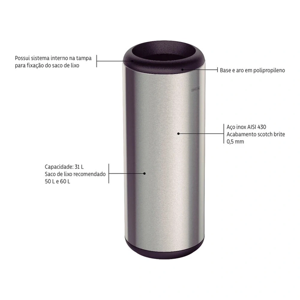 BASURERO INOX SIN TAPA  PORTOFINO 31L TRAMONTINA T945406 4