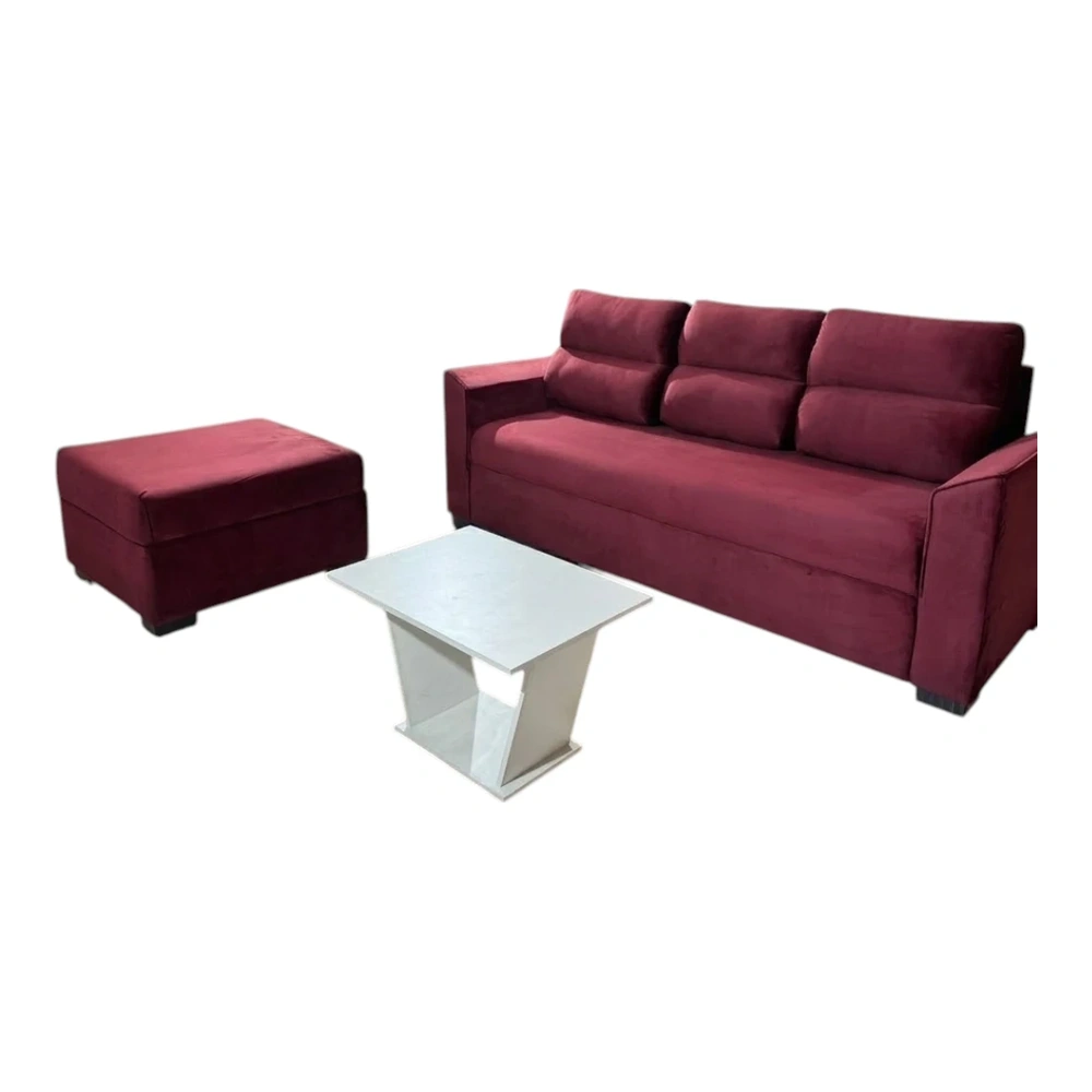 Sofá Unanime Piribebuy 3L + Puff Bordo 2