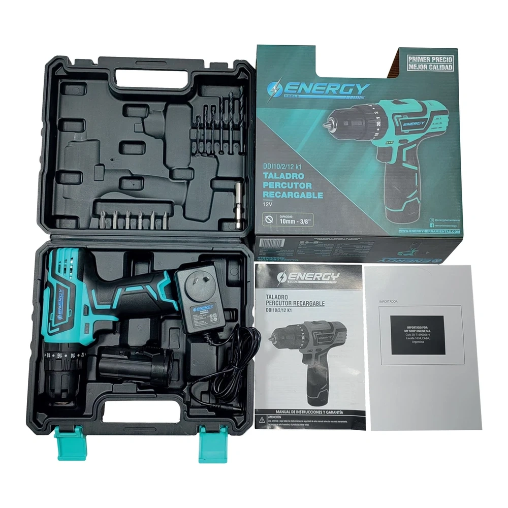 TALADRO PERCUTOR RECARGABLE ENERGY 10MM 12V CON MALETÍN 4