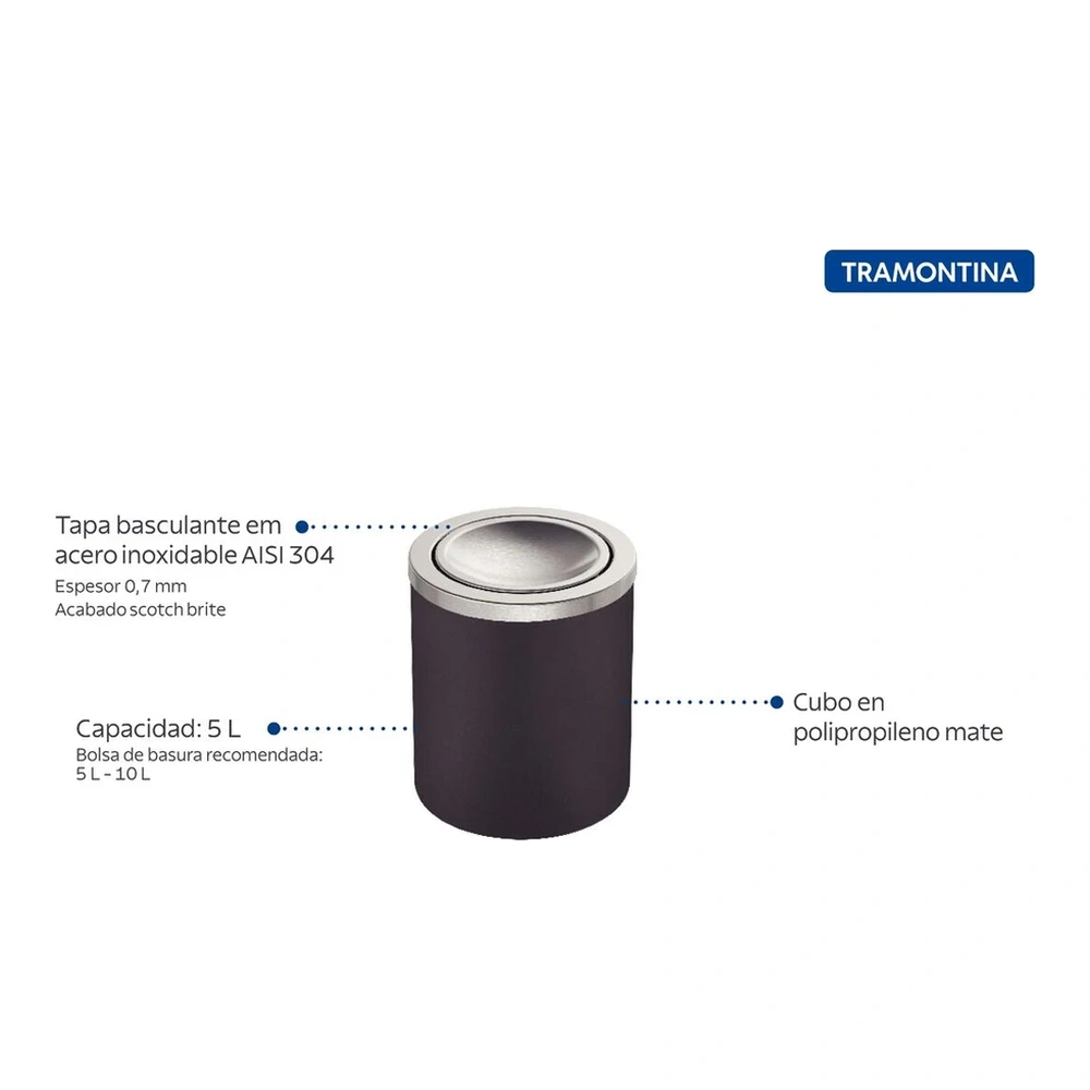 BASURERO NEGRO CON TAPA  BASC UTIL 5L TRAMONTINA T945407 3