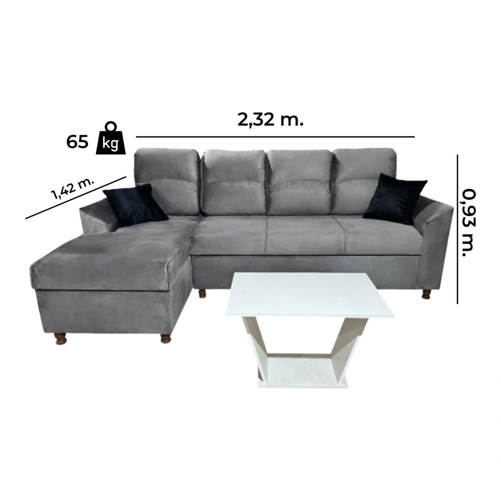 Sofá Unanime New San Lorenzo 3L + Chaise Gris 2