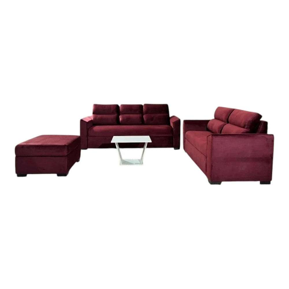 Sofá Unanime Piribebuy 3L + 2L + Puff Bordo