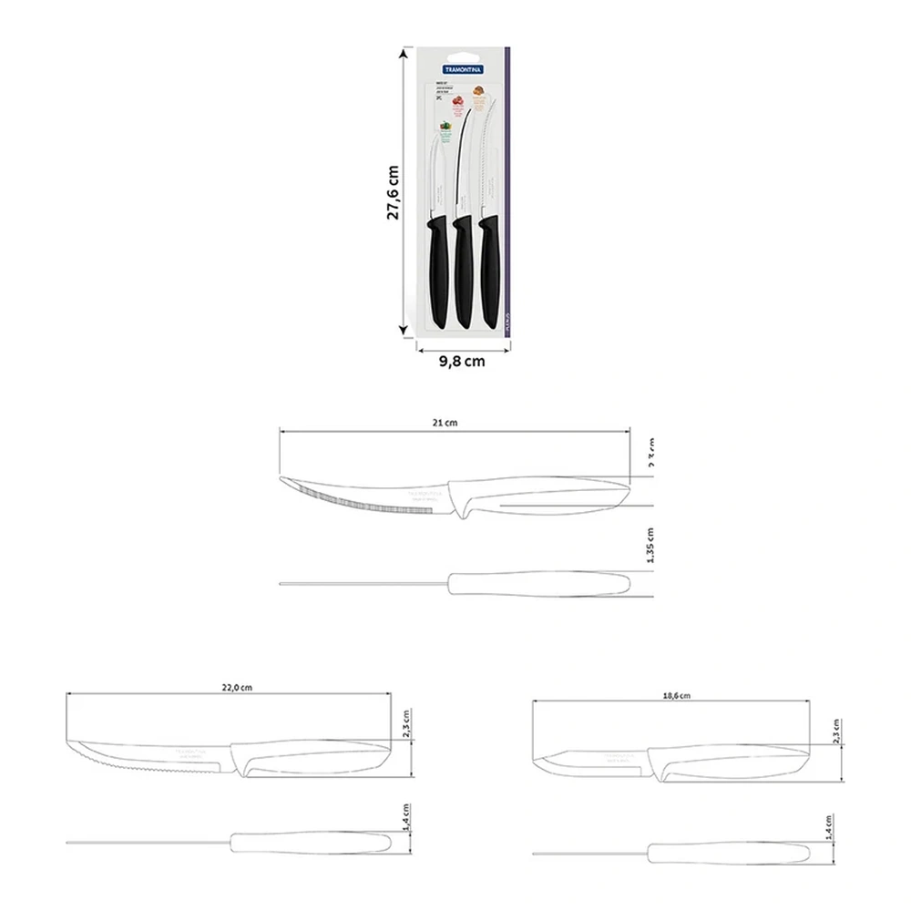 JUEGO  DE CUCHILLOS 3PZAS PLENUS TRAMONTINA T23498N 4