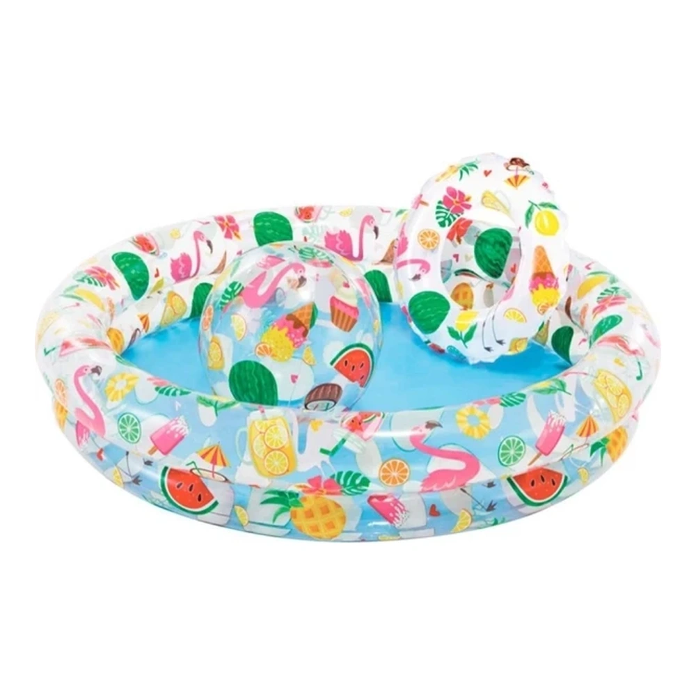 *PISCINA INFLABLE REDONDA 2 ANILLOS INTEX 122X25CM C/DISEÑOS - 150L (+pelota y salvavidas) I59460