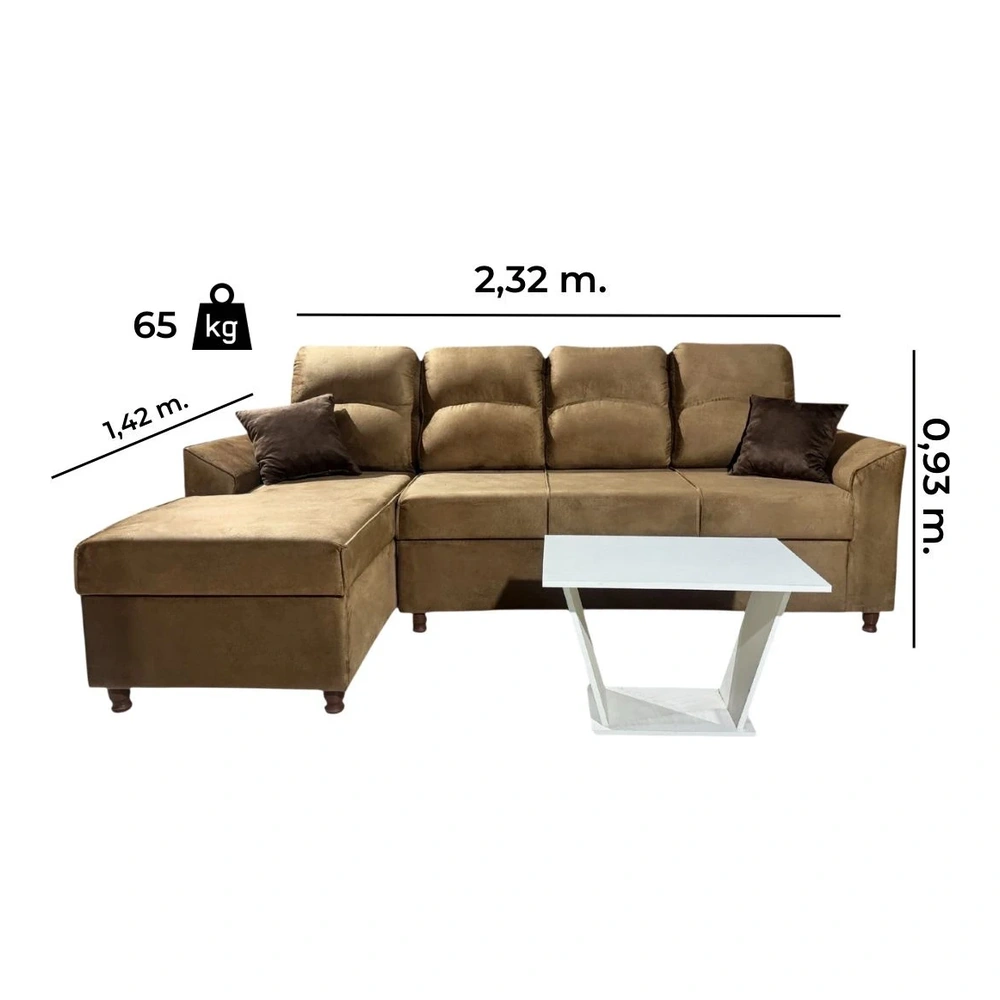 Sofá Unanime New San Lorenzo 3L + Chaise Beige 2