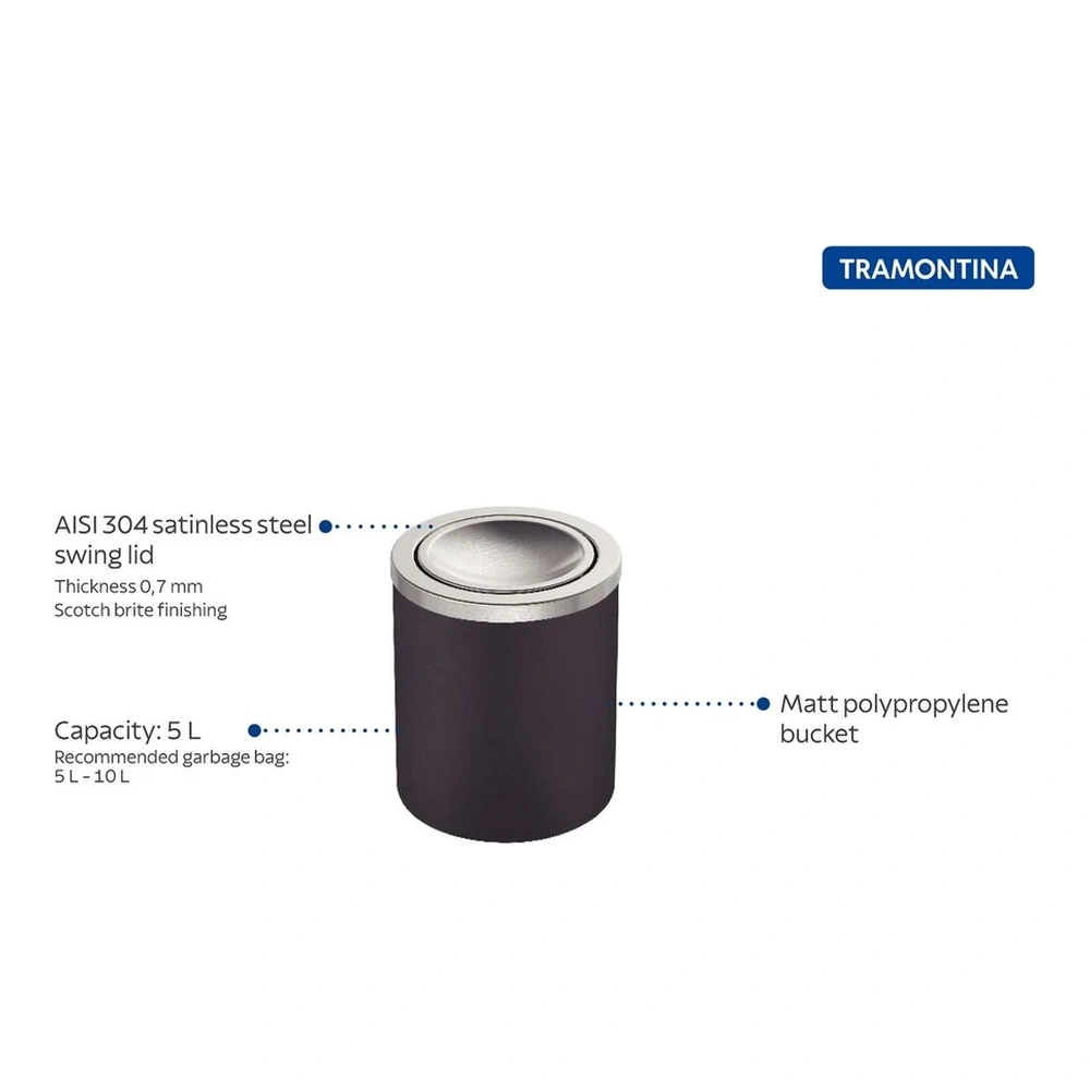 BASURERO NEGRO CON TAPA  BASC UTIL 5L TRAMONTINA T945407 4