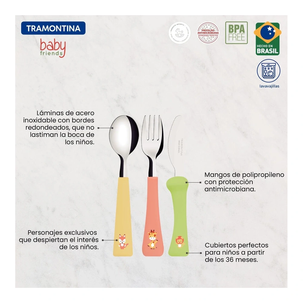 JUEGO  CUBIERTOS INFANTIL 3PZAS BABY FRIENDS TRAMONTINA T23797B 3