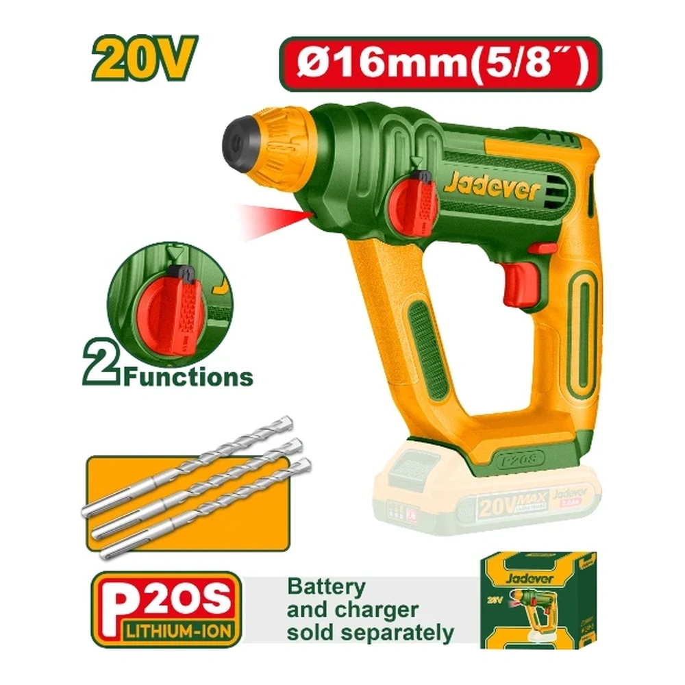 Rotomartillo SDSp 1.5J 20V BL + Acc. Sin Bat. Jadever Caja