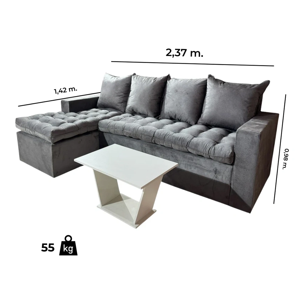 Sofá Unanime Atyra 3L + Chaise Gris 2
