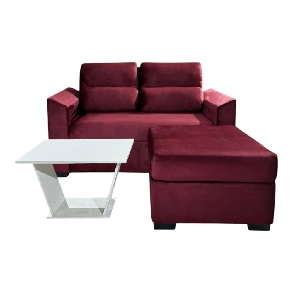 Sofá Unanime Piribebuy 2L + Puff Bordo