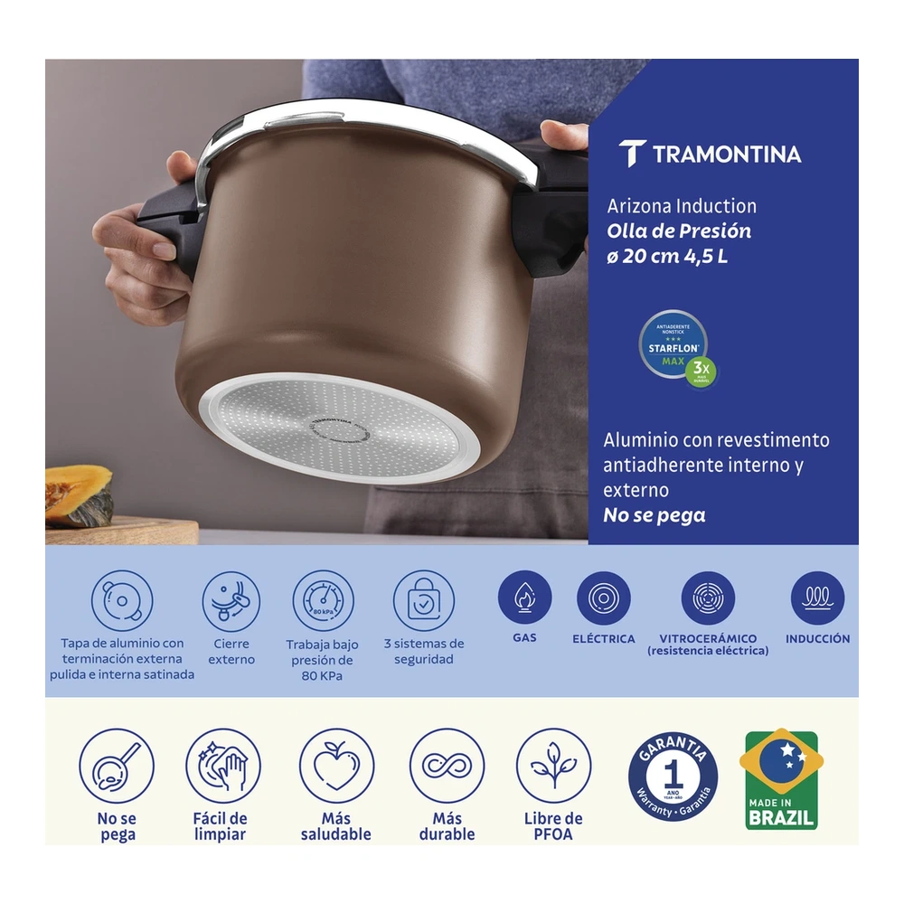 OLLA DE PRESION 20CM 4,5L ARIZONA INDUCTION TRAMONTINA T205601 3