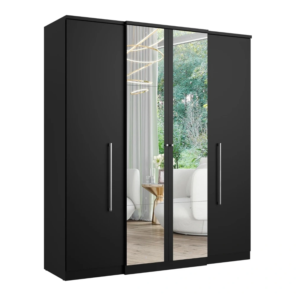 Ropero Unanime Splendore 4 Puertas con Espejo Negro