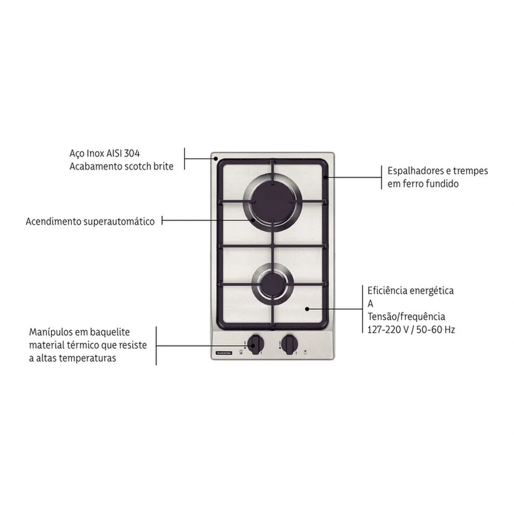 PLACA COC GAS INOX DOMINO FF 2GX 30 TRAMONTINA T947001 4