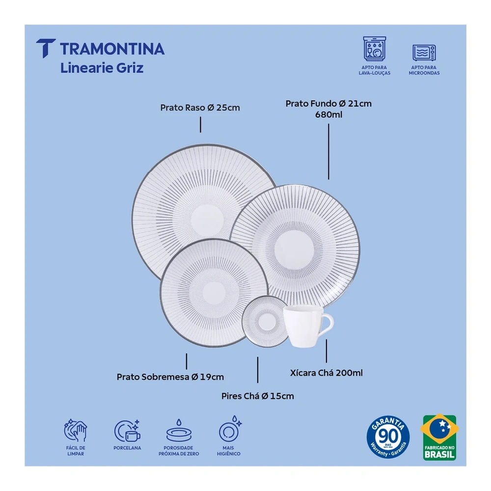 LINEARE GRIZ VAJILLA DE 20 PZAS TRAMONTINA T96589O 3
