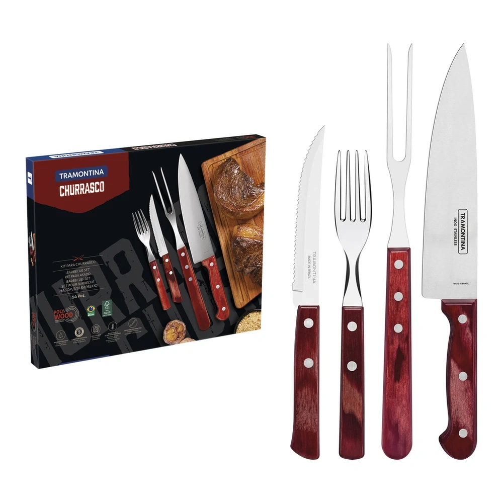 JUEGO   PARA ASADO 14 PZAS POLYOOD TRAMONTINA T21199N 2