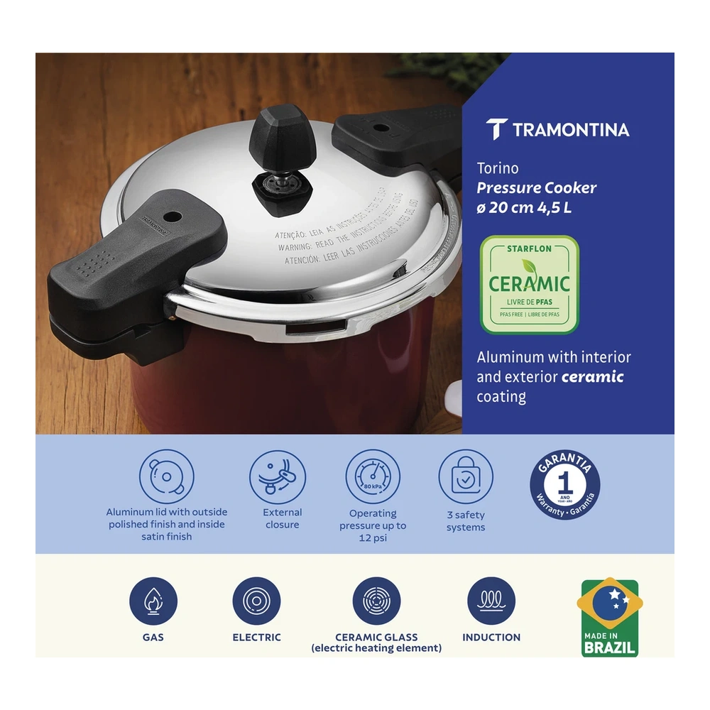 OLLA DE PRESION 20CM 4,5L TORINO TRAMONTINA T205582 5