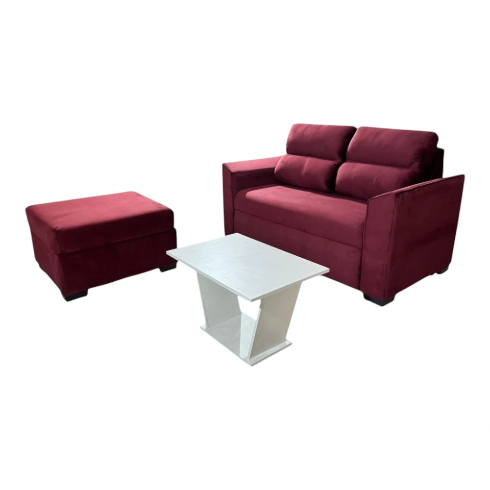 Sofá Unanime Piribebuy 2L + Puff Bordo 2