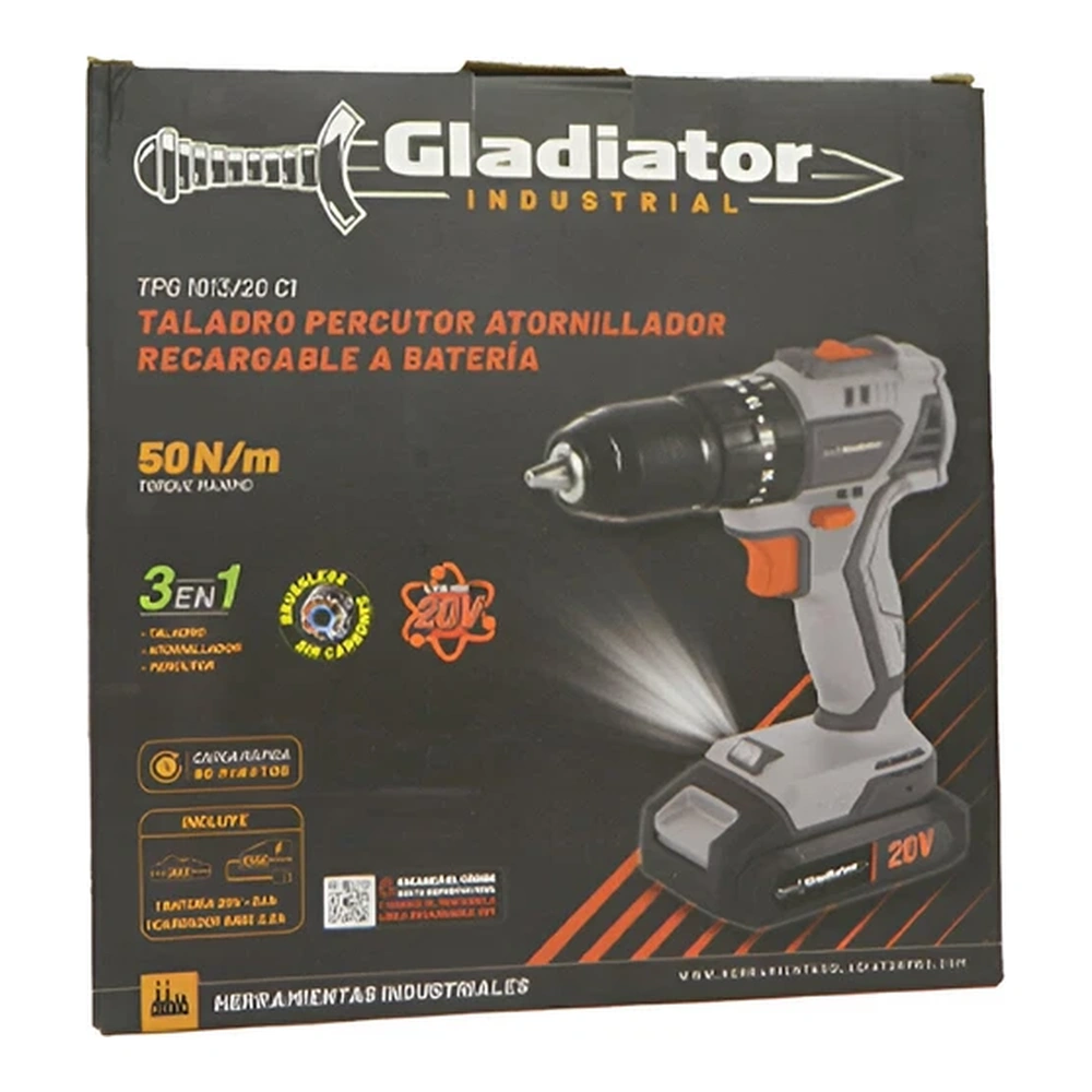 TALADRO PERCUTOR ATORNILLADOR RECARGABLE A BATERÍA GLADIATOR 3 EN 1 4