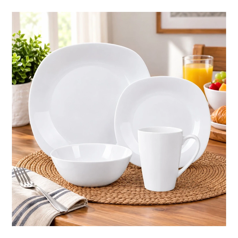 Juego de platos cuadrados 16pzs blanco Kups 3