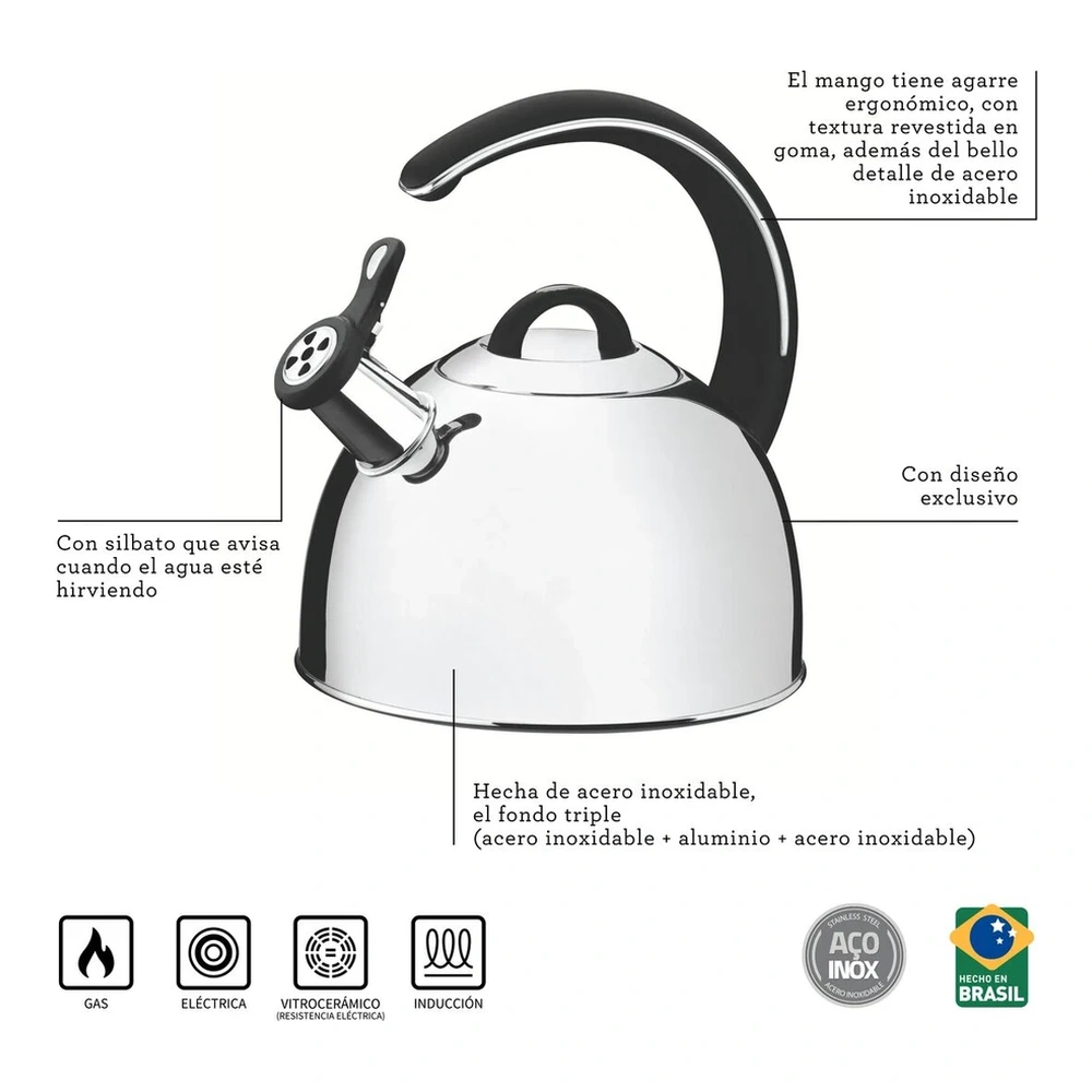 TETERA CON SILBATO 3,35L TRAMONTINA T61488 3