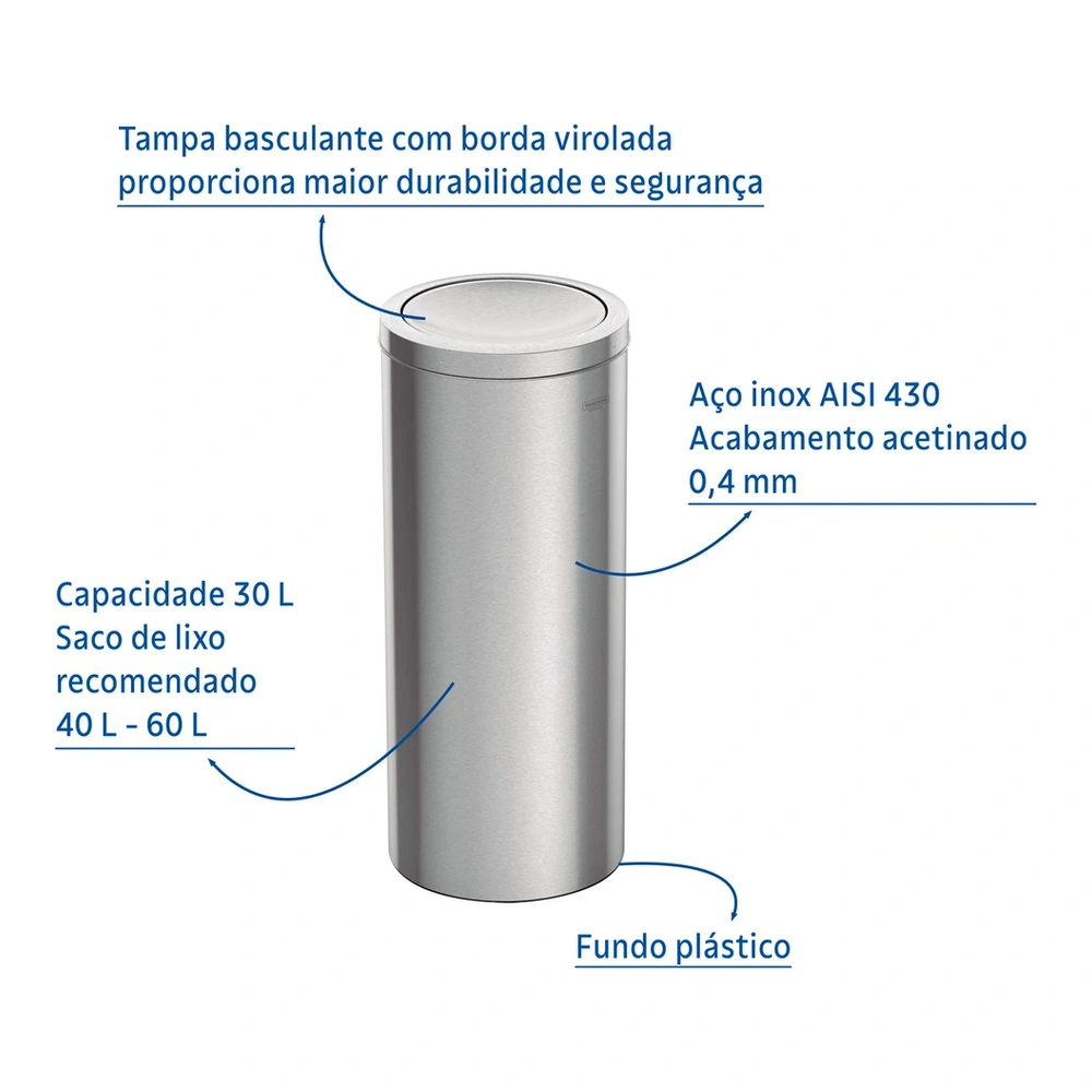 BASURERO INOX CON TAPA BASC SINEGRO 30L TRAMONTINA T945424 4
