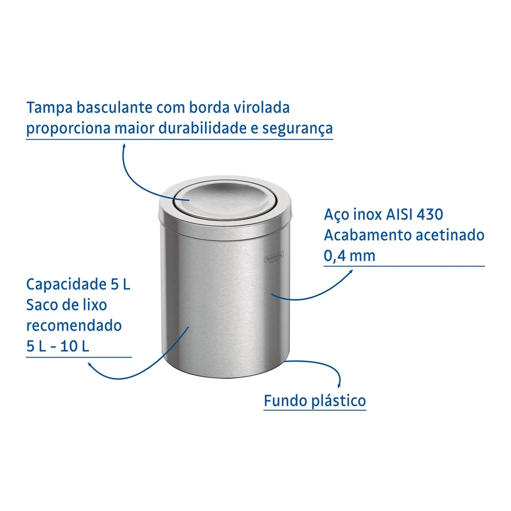 BASURERO INOX CON TAPA BASC SINEGRO 5L TRAMONTINA T945421 4