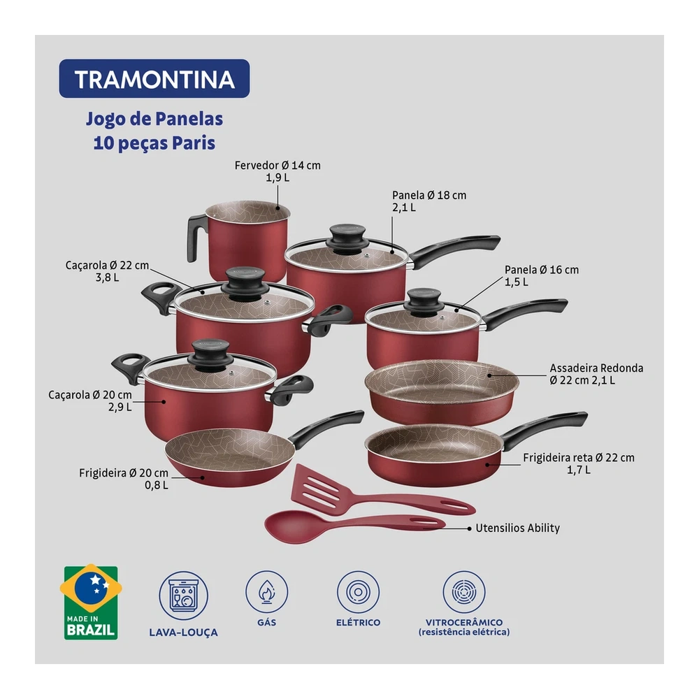 JUEGO DE COCINA 10 PZAS PARIS TRAMONTINA T285998 3