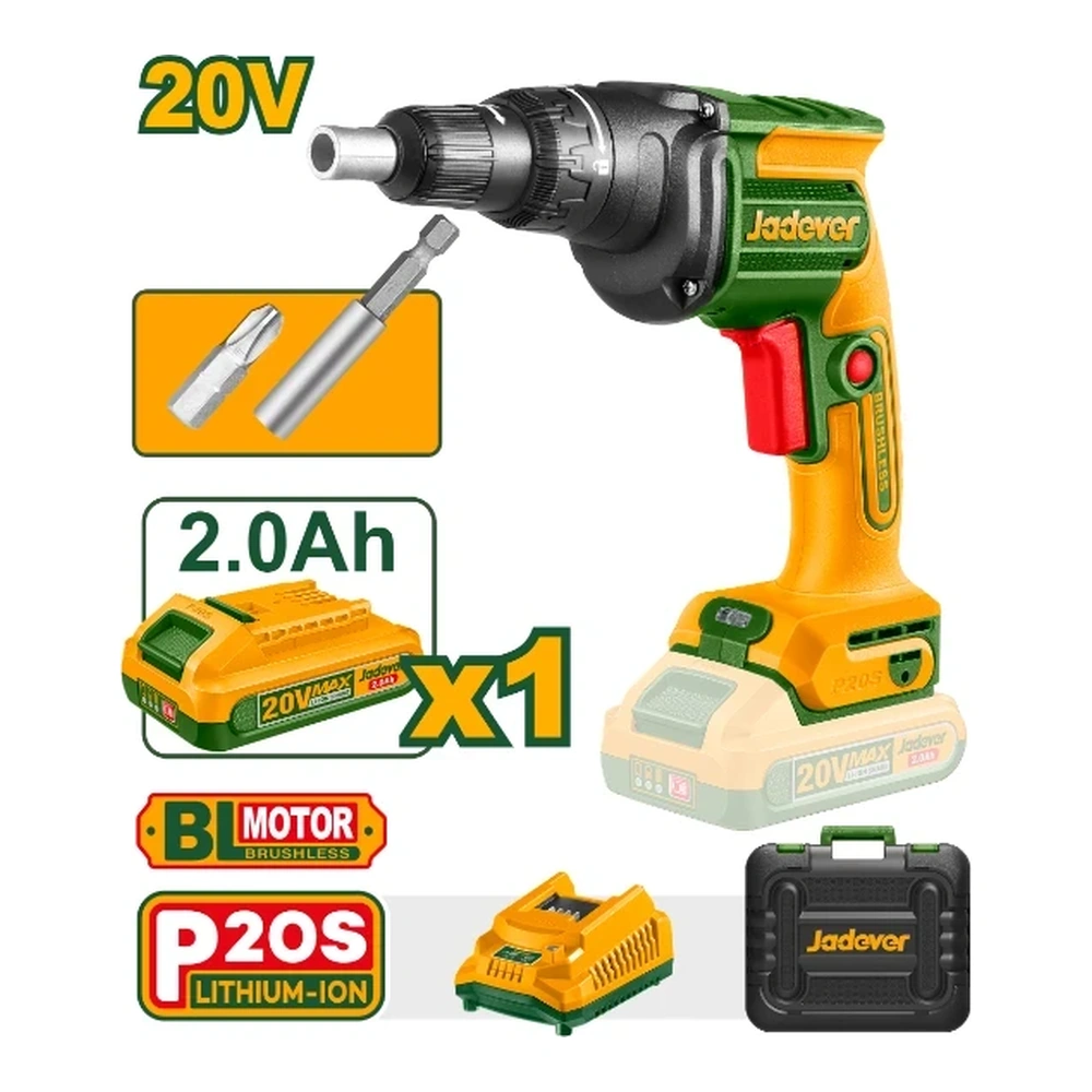 Taladro Drywall (1/4") BL + Acc. 1x Bateria 20V 2Ah (M) Jadever