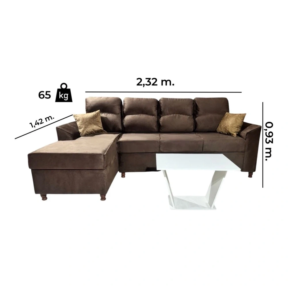 Sofá Unanime New San Lorenzo 3L + Chaise Marrón 2