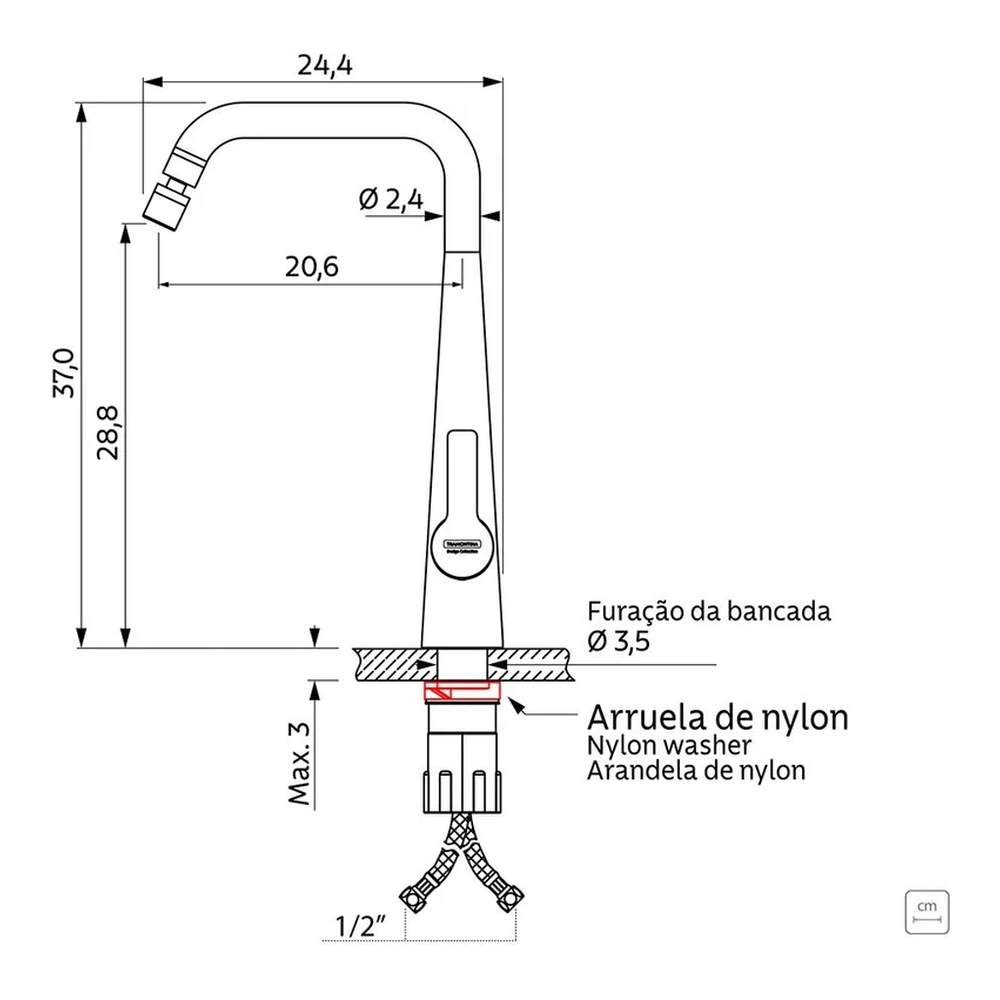 MEZCLADOR MONOCOMANDO INOX OBELISK TRAMONTINA T94520C 5