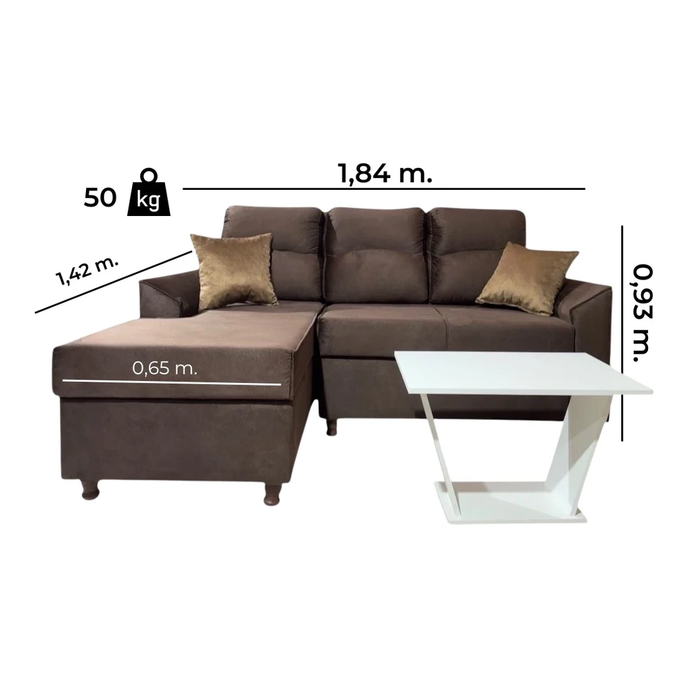 Sofá Unanime New San Lorenzo 2L + Chaise Marrón 2