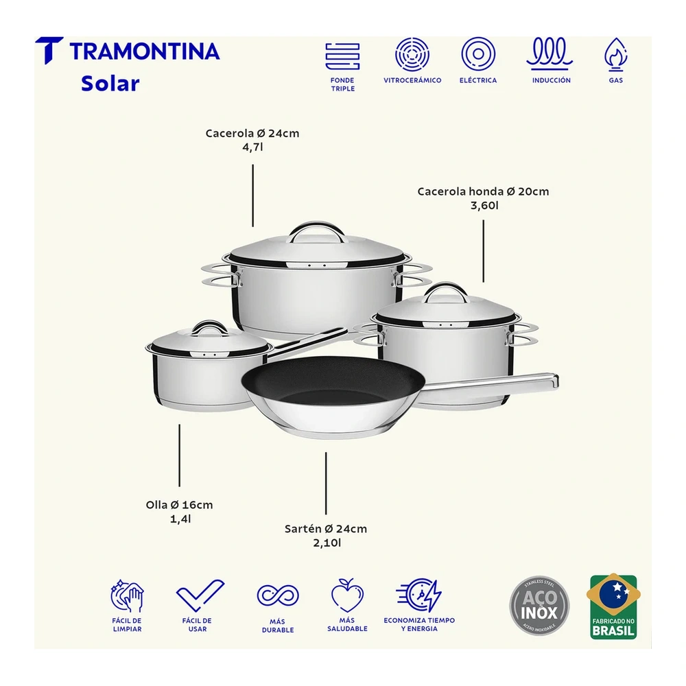 JUEGO DE COCINA 4PZAS  SOLAR TRAMONTINA T65500C 4