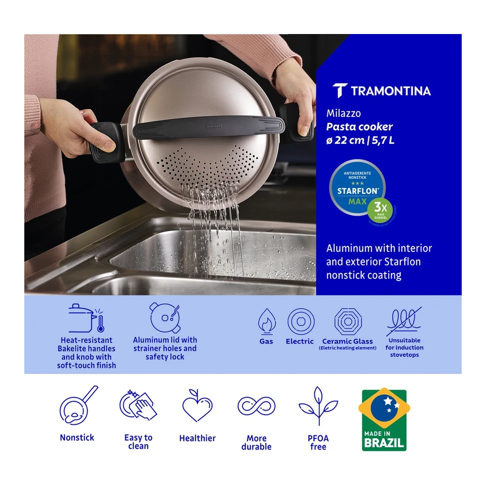 OLLA PASTA 22 CM MILAZULZO TRAMONTINA T285762 4