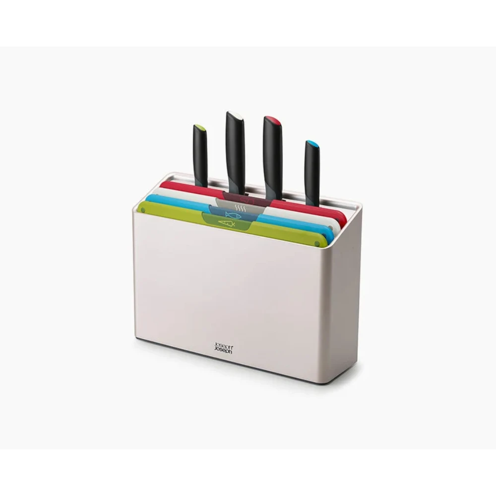 SET DE 4 TABLAS JOSEPH JOSEPH +4 CUCHILLOS ELEVATE CON ORGANIZADOR DE ACERO INOX