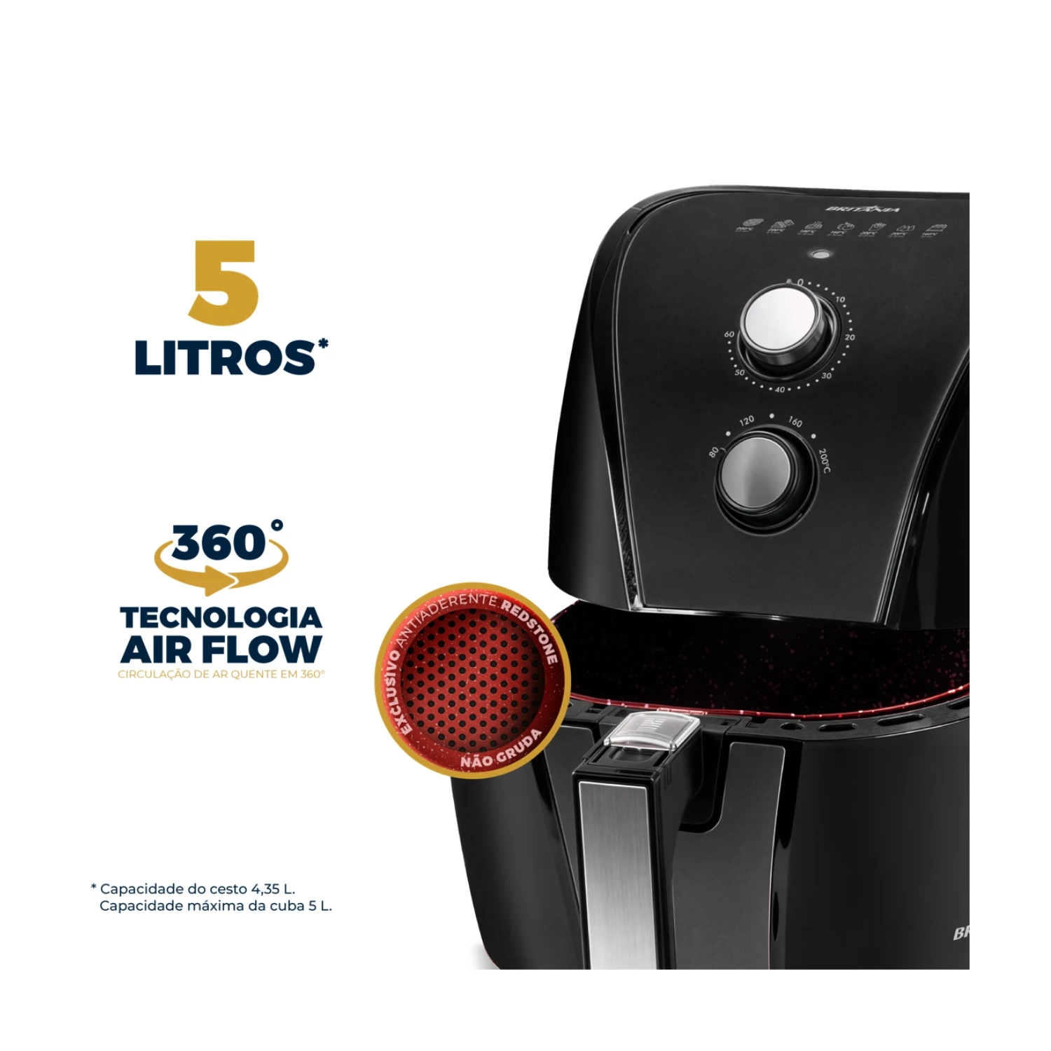 FREIDORA AIR FRYER BRITANIA BAF45B 5L - 220V 3